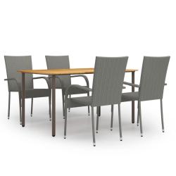 Ensemble &agrave; manger de jardin 5 pcs R&eacute;sine tress&eacute;e Gris