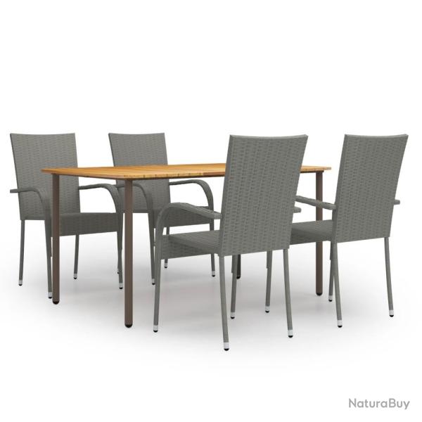 Ensemble � manger de jardin 5 pcs R�sine tress�e Gris