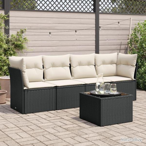 Salon de jardin 5 pcs avec coussins noir r�sine tress�e