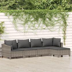 Salon de jardin 5 pcs avec coussins Gris R&eacute;sine tress&eacute;e