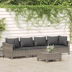 Salon de jardin 5 pcs avec coussins Gris R&eacute;sine tress&eacute;e