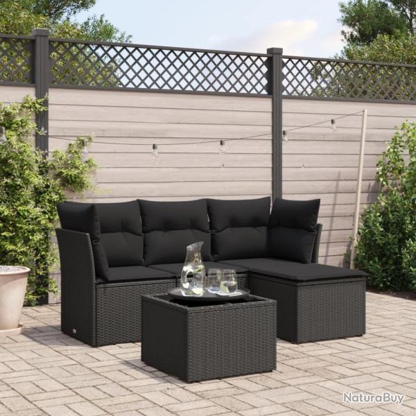 Salon de jardin 5 pcs avec coussins noir r�sine tress�e alsavelo