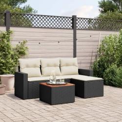 Salon de jardin 5 pcs avec coussins noir r&eacute;sine tress&eacute;e