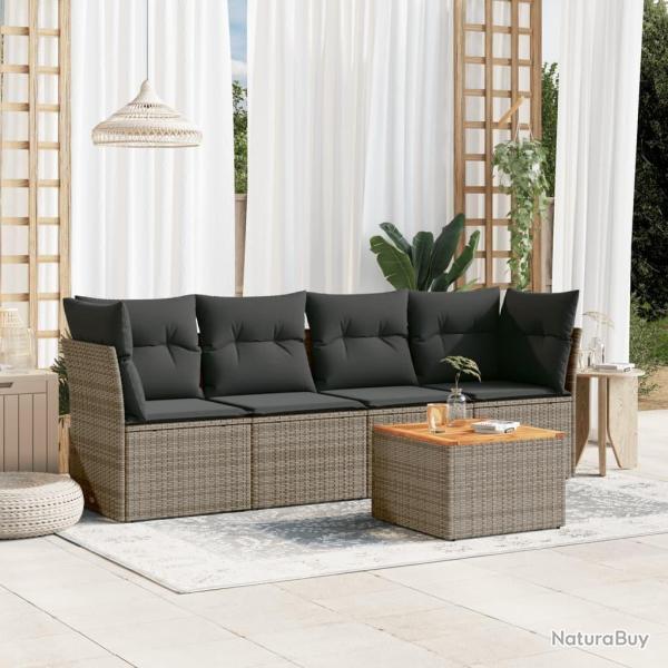 Salon de jardin 5 pcs avec coussins gris r�sine tress�e alsavelo