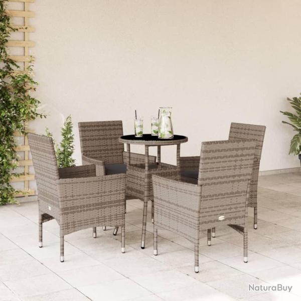 Ensemble � manger de jardin et coussins 5 pcs gris rotin verre