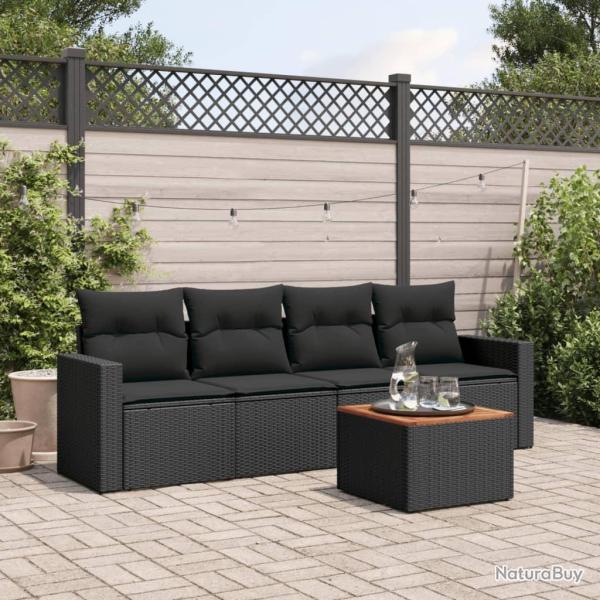 Salon de jardin 5 pcs avec coussins noir r�sine tress�e