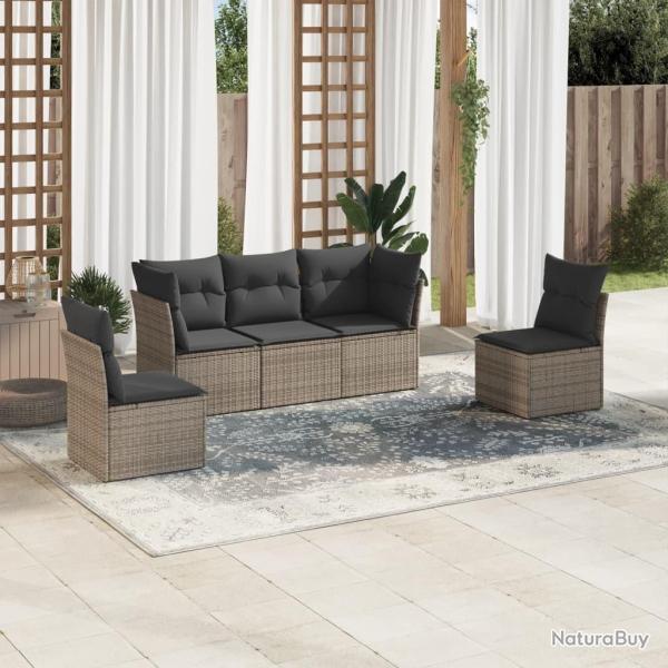 Salon de jardin 5 pcs avec coussins gris r�sine tress�e
