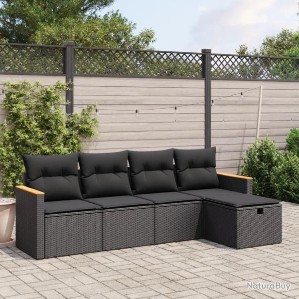 Salon de jardin 5 pcs avec coussins noir r�sine tress�e