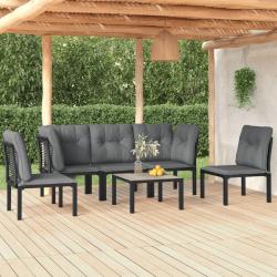 Salon de jardin 6 pcs noir et gris r&eacute;sine tress&eacute;e