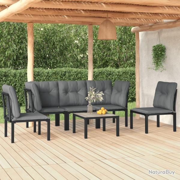 Salon de jardin 6 pcs noir et gris r�sine tress�e alsavelo
