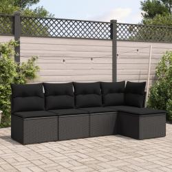 Salon de jardin 5 pcs avec coussins noir r&eacute;sine tress&eacute;e alsavelo