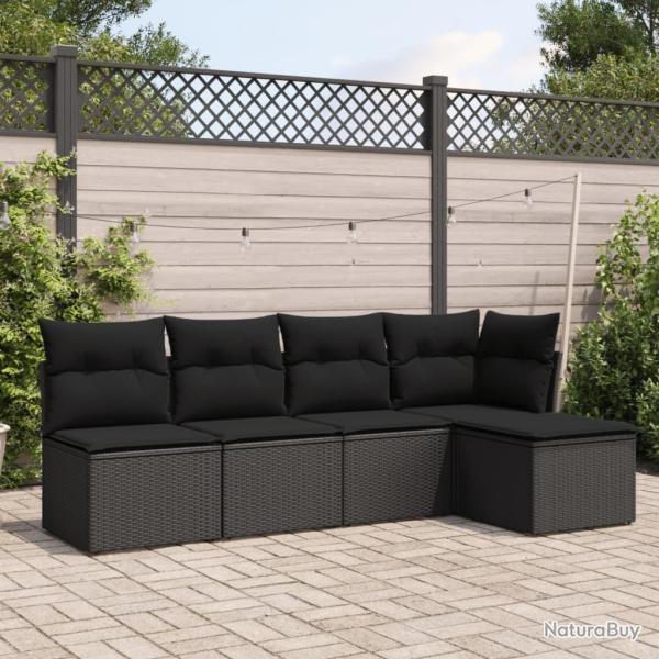 Salon de jardin 5 pcs avec coussins noir r�sine tress�e