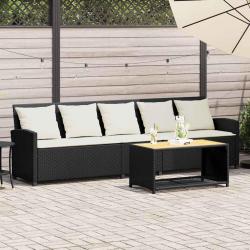 Canap&eacute; de jardin avec coussins 5 places noir r&eacute;sine tress&eacute;e