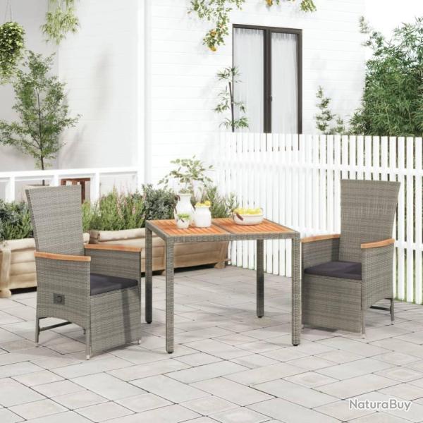 Ensemble � manger de jardin 3 pcs coussins gris r�sine tress�e