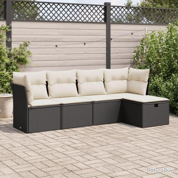 Salon de jardin 5 pcs avec coussins noir r�sine tress�e alsavelo