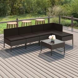 Salon de jardin 6 pcs avec coussins r&eacute;sine tress&eacute;e gris