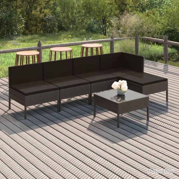 Salon de jardin 6 pcs avec coussins r�sine tress�e gris