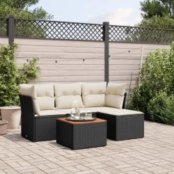 Salon de jardin 5 pcs avec coussins noir r&eacute;sine tress&eacute;e