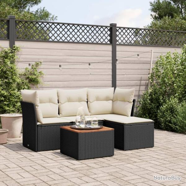 Salon de jardin 5 pcs avec coussins noir r�sine tress�e alsavelo
