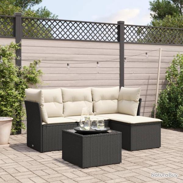 Salon de jardin 5 pcs avec coussins noir r�sine tress�e alsavelo