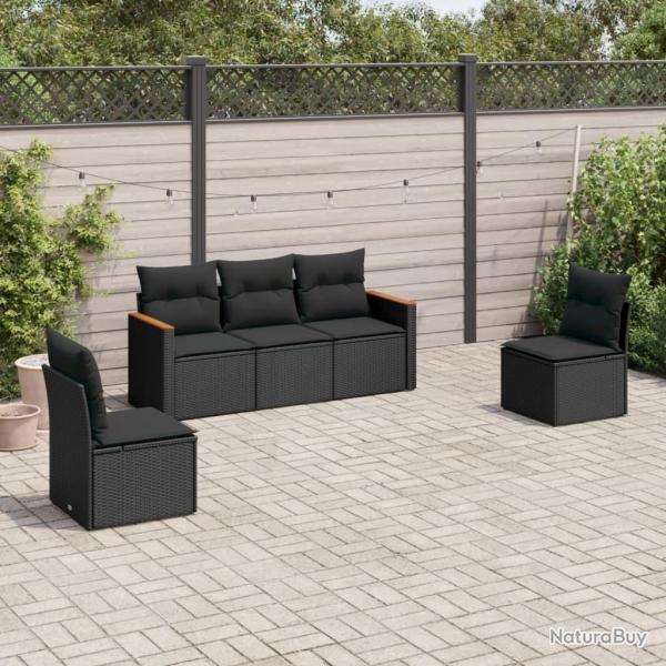 Salon de jardin 5 pcs avec coussins noir r�sine tress�e