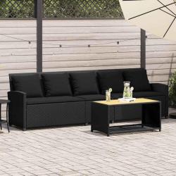 Canap&eacute; de jardin avec coussins 5 places noir r&eacute;sine tress&eacute;e