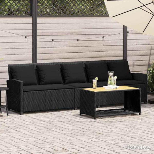 Canap� de jardin avec coussins 5 places noir r�sine tress�e