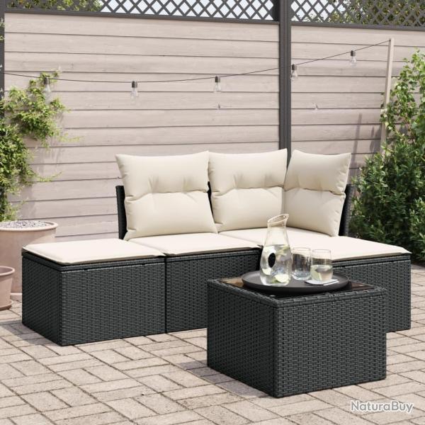 Salon de jardin 5 pcs avec coussins noir r�sine tress�e