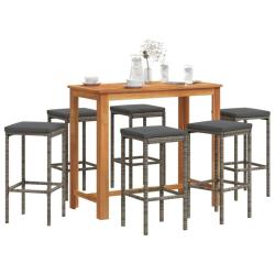 bar de jardin 7 pcs gris bois massif acacia rotin