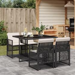 Ensemble &agrave; manger de jardin coussins 5pcs noir r&eacute;sine tress&eacute;e