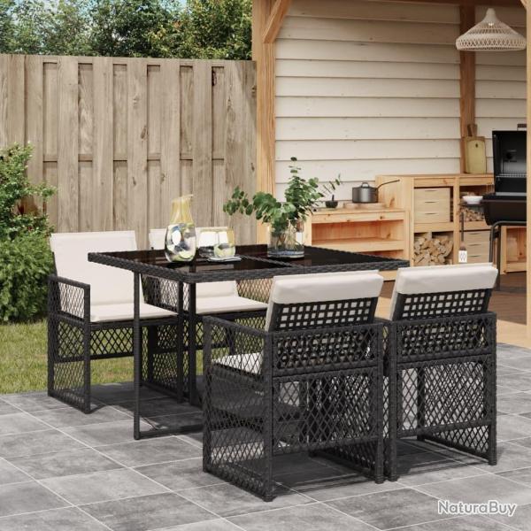 Ensemble � manger de jardin coussins 5pcs noir r�sine tress�e