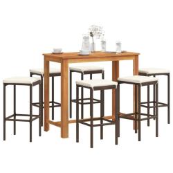 bar de jardin 7 pcs marron bois massif acacia rotin