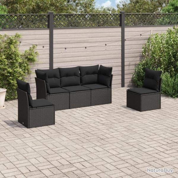 Salon de jardin 5 pcs avec coussins noir r�sine tress�e alsavelo