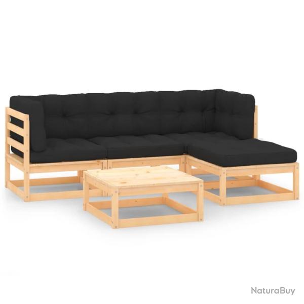 Salon de jardin 5 pcs avec coussins Bois de pin massif alsavelo