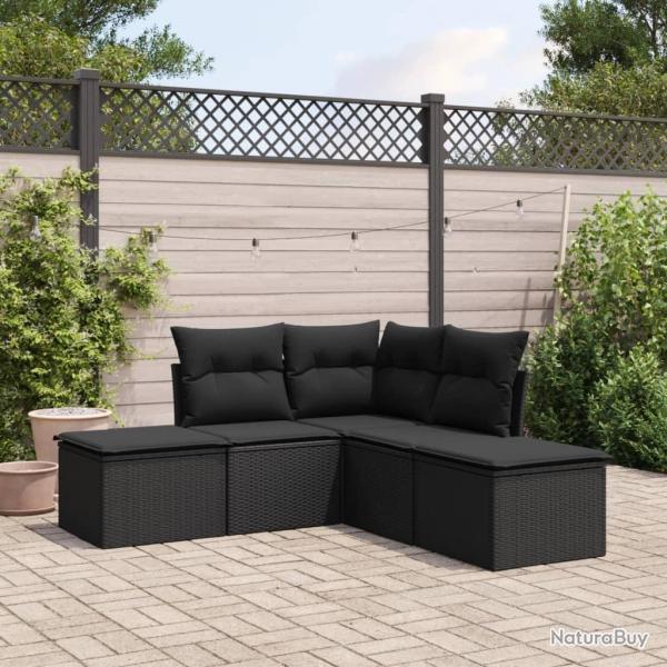 Salon de jardin 5 pcs avec coussins noir r�sine tress�e alsavelo