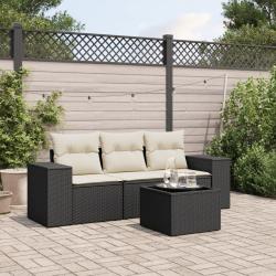Salon de jardin 4 pcs avec coussins noir r&eacute;sine tress&eacute;e