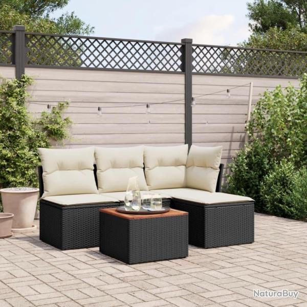 Salon de jardin 5 pcs avec coussins noir r�sine tress�e