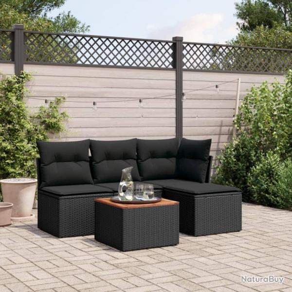 Salon de jardin 5 pcs avec coussins noir r�sine tress�e