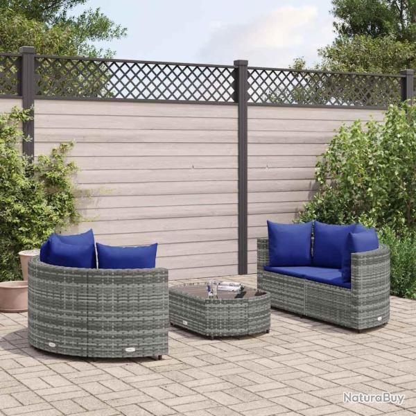 Salon de jardin 5 pcs avec coussins gris r�sine tress�e alsavelo