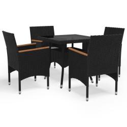 Ensemble &agrave; manger de jardin 5 pcs Noir R&eacute;sine tress&eacute;e et acacia alsavelo