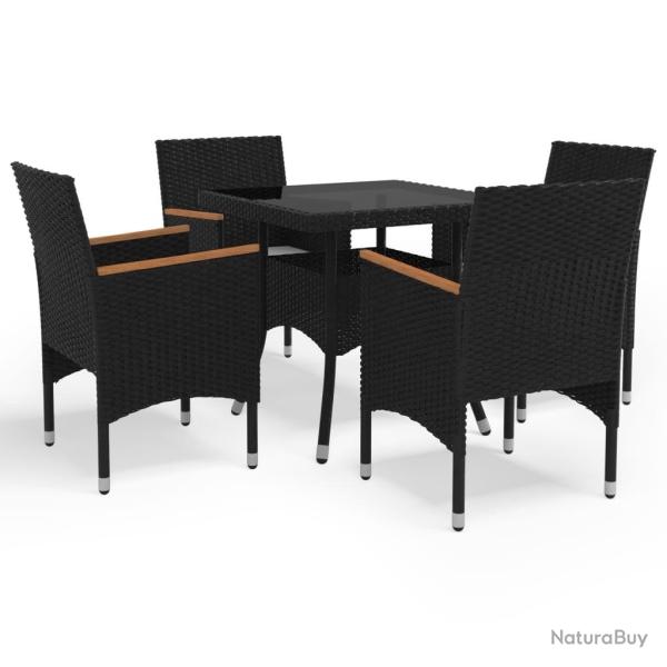 Ensemble � manger de jardin 5 pcs Noir R�sine tress�e et acacia alsavelo