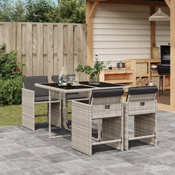 Ensemble � manger de jardin et coussins 5 pcs gris clair rotin