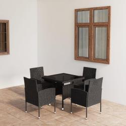 Ensemble &agrave; manger de jardin 5 pcs R&eacute;sine tress&eacute;e Noir