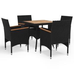 Ensemble &agrave; manger de jardin 5 pcs Noir R&eacute;sine tress&eacute;e et acacia