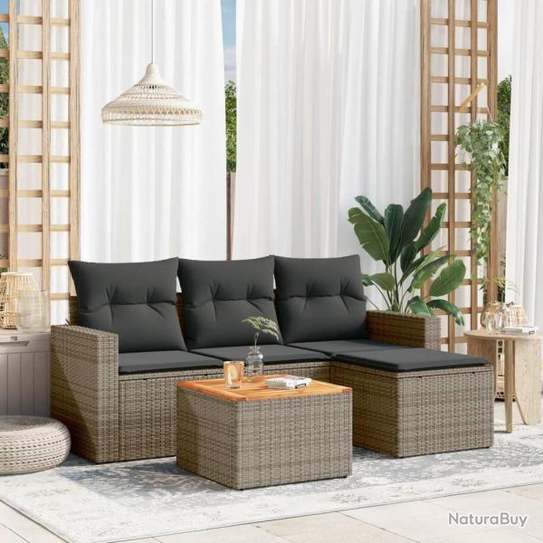 Salon de jardin 5 pcs avec coussins gris r�sine tress�e