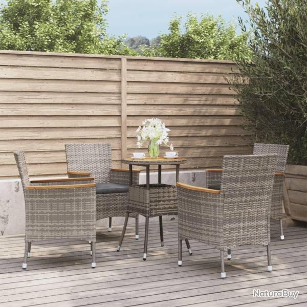 bistro de jardin 5 pcs coussins gris poly rotin