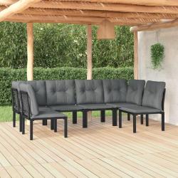 Salon de jardin 6 pcs noir et gris r&eacute;sine tress&eacute;e alsavelo