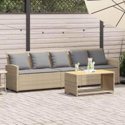 Canap&eacute; de jardin avec coussins 5 places beige r&eacute;sine tress&eacute;e