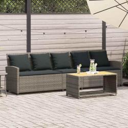 Canap&eacute; de jardin avec coussins 5 places gris r&eacute;sine tress&eacute;e