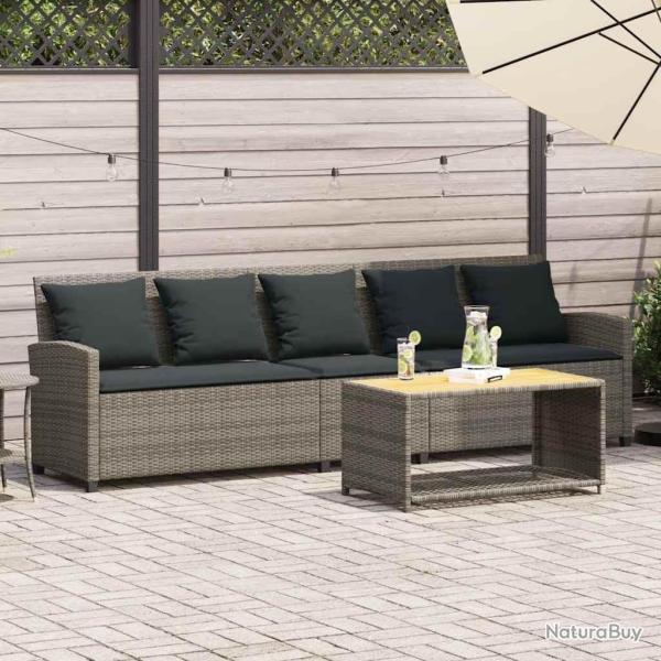 Canap� de jardin avec coussins 5 places gris r�sine tress�e alsavelo